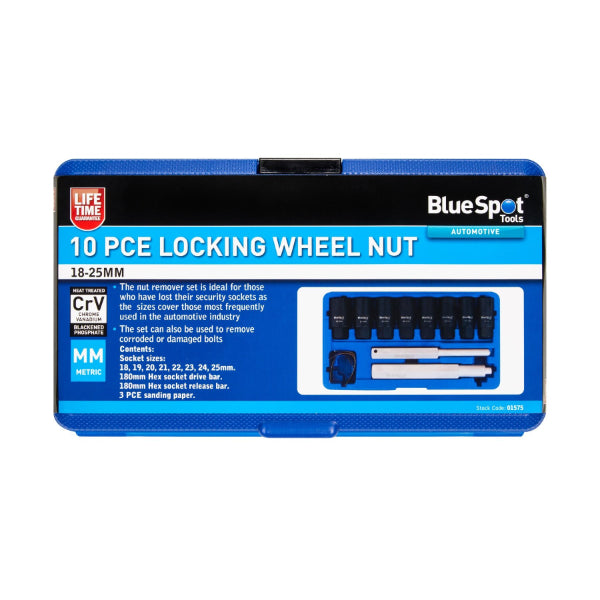 Blue Spot Tools 10 PCE Locking Wheel Nut (18-25mm)