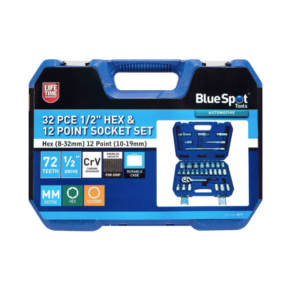 Blue Spot Tools 32 PCE 1/2" Hex & 12 Point Socket Set (8-32mm) (10-19mm)