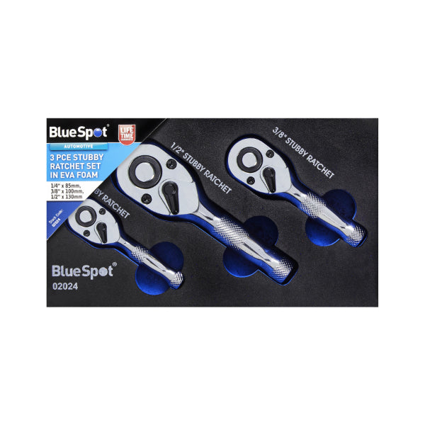 Blue Spot Tools 3 PCE Stubby Ratchet Set In EVA Foam (1/4", 3/8", 1/2")