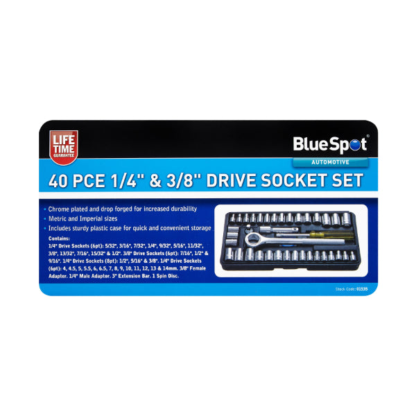 Blue Spot Tools 40 Pce 1/4" & 3/8" Drive Socket Set