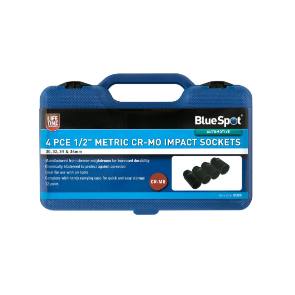 Blue Spot Tools 4 PCE 1/2" Cr-Mo Socket Set (30-36mm)