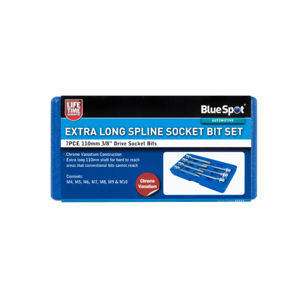 Blue Spot Tools 7 Pce 3/8" Drive Extra Long Spline Socket Bit Set (M4 -M10)