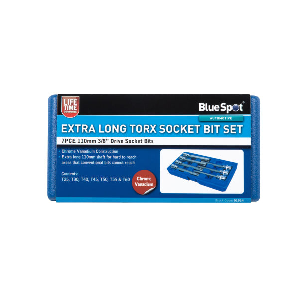 Blue Spot Tools 7 Pce 3/8" Drive Extra Long Torx Socket Bit Set (T25-T60)