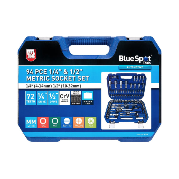Blue Spot Tools 94 PCE 1/4" & 1/2" Hex Socket Set (4-14mm) (10-32mm)