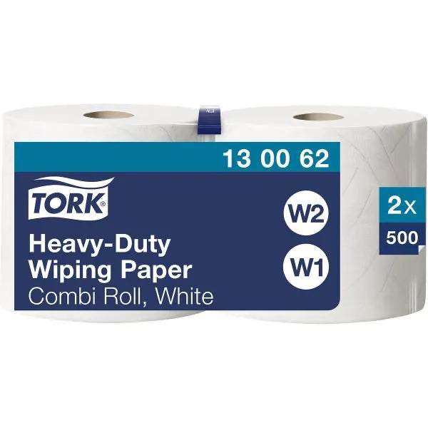 Tork 2 Ply Premium Heavy Duty Wiping Paper - White - 2 x 170m Combi Rolls